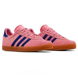 Adidas Gazelle Watermelon Pink Suede Sneakers with Lucid Blue Stripes